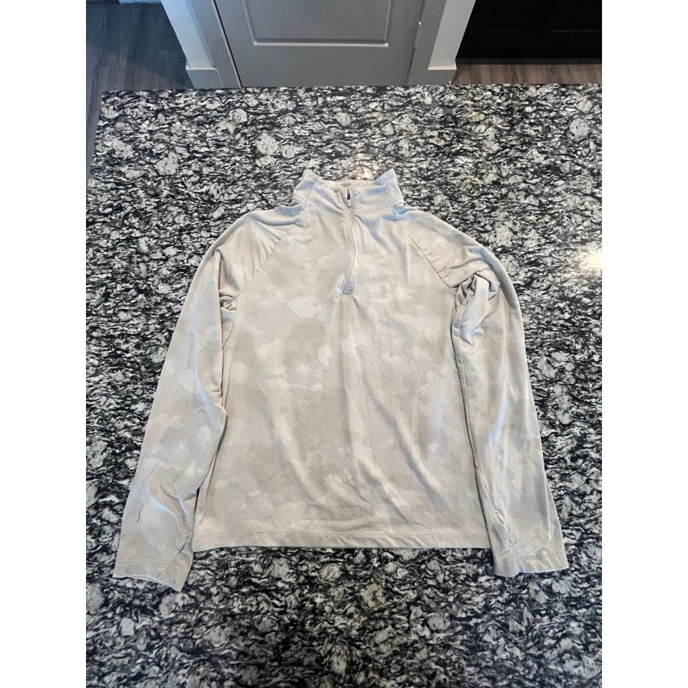 Lululemon Quarter Zip Pullover Beige Striped‎ Athleisure Top with Thumbholes